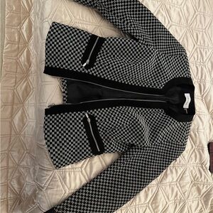 Calvin Klein Black and White Patterned Zip-Front Blazer